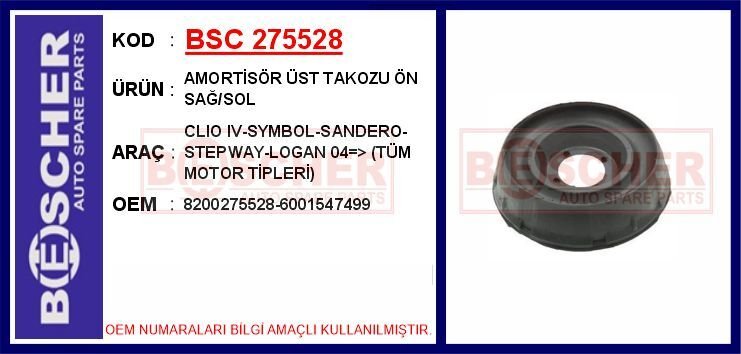 AMORTİSÖR ÜST TAKOZU ÖN SAĞ/SOL CLIO IV-SYMBOL-SANDERO-STEPWAY-LOGAN 04 > TÜM MOTOR TİPLERİ 2 Adet
