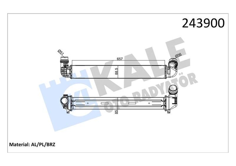 TURBO RADYATÖRÜ INTERCOOLER FLUENCE 10> 1.5DCI 657x89x85 2 SIRA ALB SİSTEM