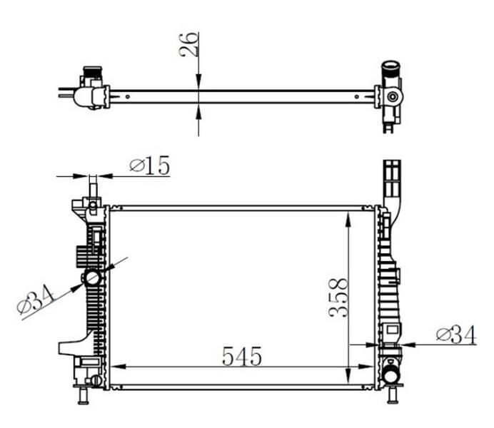 MOTOR SU RADYATORU FOCUS III 1.5TDCI 1.6TDCI 95PS 115PS 12>YENI CONNECT 14> 1.5TDCI 1.6 TDCI OLCU 545 358 26 BRAZING