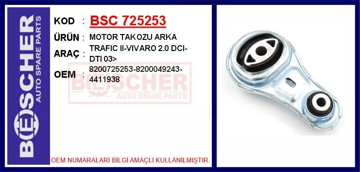 MOTOR TAKOZU ARKA RENAULT TRAFIC II 06> OPEL VİVARO 06> 2.0dCi 2.5dCi