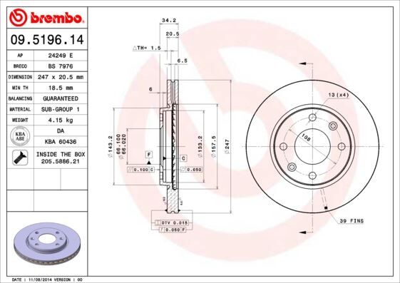 ÖN FREN AYNASI P106 I-II 91-02 206 98 >306 93-01 SAXO 96-03 XSARA 97-00 247.5x20.4x4DLxHAVALI 2 Adet