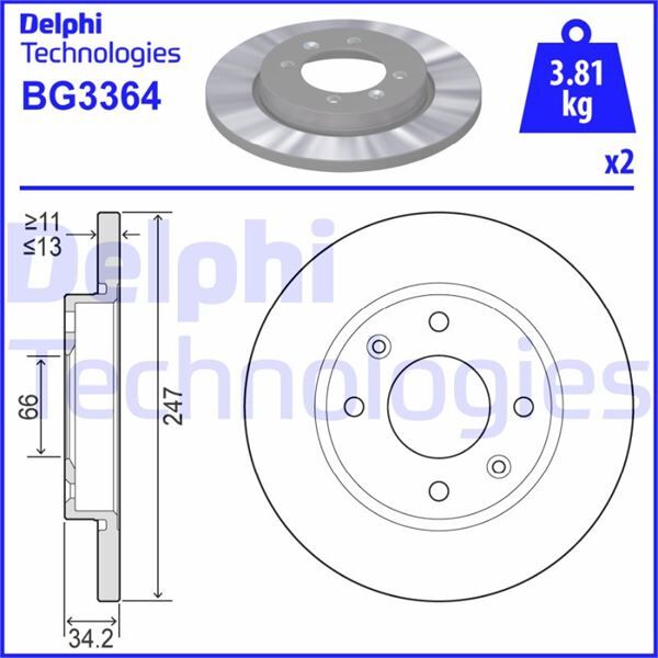 ÖN FREN AYNASI PEUGEOT P206 98>12 P306 93>01 CITROEN XSARA 97>05 ABS SİZ 247x13x4DL DOLU SOĞUTMASIZ