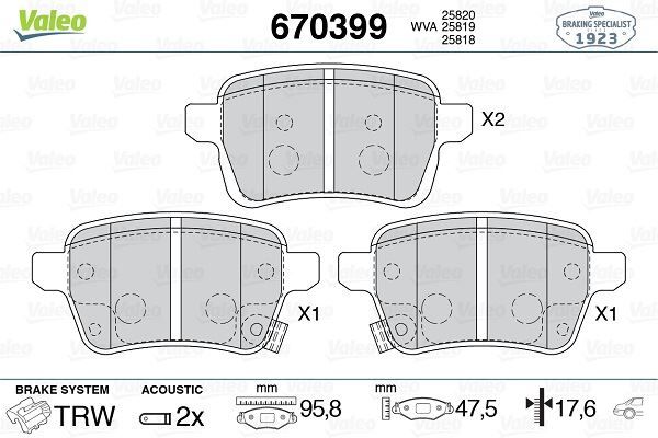 ARKA FREN BALATASI OPEL CORSA E 14>19 ADAM 14>19 15 JANT RPO J67 FIAT EGEA 16> 500L 13> 264mm