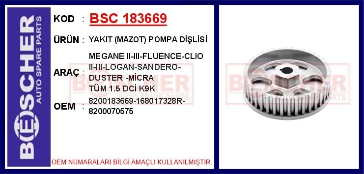 YAKIT MAZOT POMPA DİŞLİSİ MEGANE II-III-FLUENCE-CLIO II-III-LOGAN-SANDERO-DUSTER -MİCRA TÜM 1.5 D