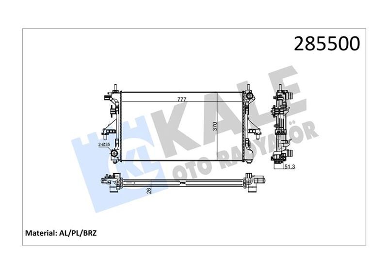 MOTOR SU RADYATÖRÜ PEUGEOT BOXER-CITROEN JUMPER-FIAT DUCATO 2.2 HDİ 06 > KLİMASIZ MEK 780x374x24 1 SIRA ALB SİSTEM AL/PL/BRZ