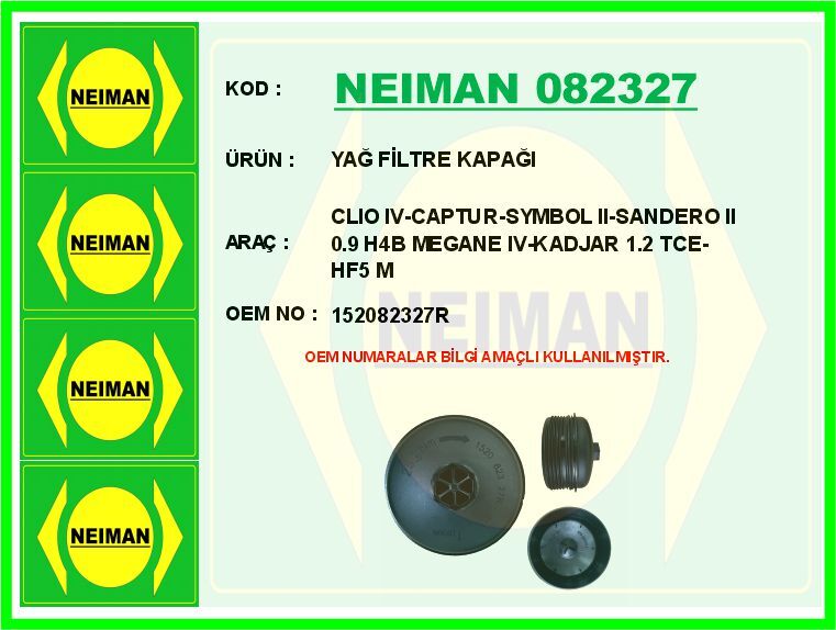 YAĞ FİLTRE KAPAĞI RENAULT CLIO IV-CAPTUR-SYMBOL II-SANDERO II 0.9 H4B MEGANE IV-KADJAR 1.2 TCE-HF5 M