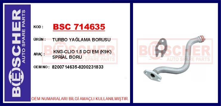 TURBO YAĞLAMA BORUSU KNG-CLIO 1.5 DCI EM K9K