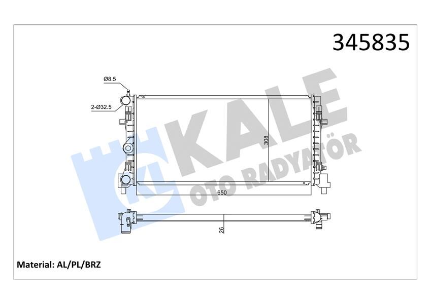 SU RADYATÖRÜ A1 10 >IBIZA IV-TOLEDO IV 08 >FABIA II-RAPID-ROOMSTER 06 >POLO 09 > 1.2 1.6 1.9TDI 1.2 1.4TSI 1.2TFSI MT BRAZING 650x308x26 6R0121253N-6RF121253