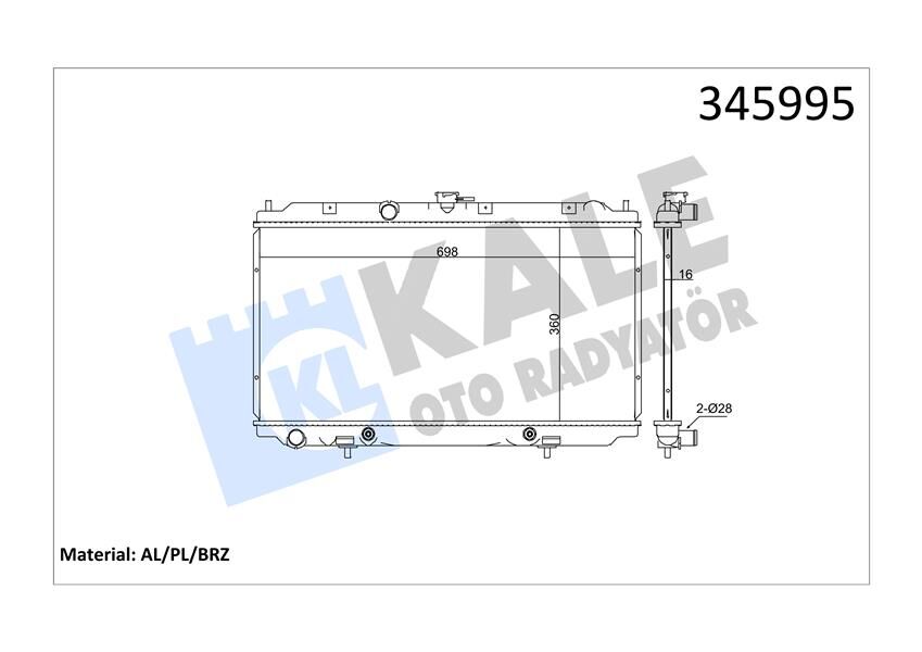 RADYATÖR NISSAN ALMERA 1.8 00 > PRIMERA 1.6-1.8 02 > 360x689x16 AC /- OTOM AL/PL/BRZ