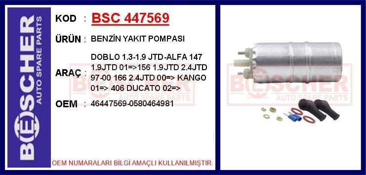 BENZİN YAKIT POMPASI DOBLO 1.3-1.9 JTD-ALFA 147 1.9JTD 01 >156 1.9JTD 2.4JTD 97-00 166 2.4JTD 00 > K