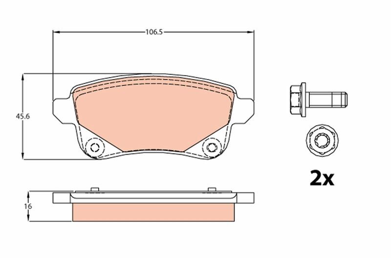 ARKA DİSK FREN BALATASI RENAULT GRAND SCENIC III 09>16 SCENIC III 09>16 SCENIC IV 16> TALISMAN 15> MEGANE IV 15> 106.5x45.5x16