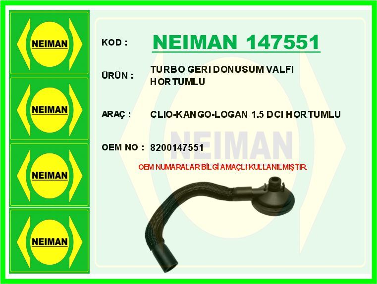 TURBO GERI DONUSUM VALFI HORTUMLU CLIO-KANGO-LOGAN 1.5 DCI HORTUMLU