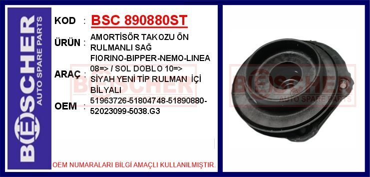 AMORTİSÖR TAKOZU ÖN RULMANLI SAĞ FIORINO-BIPPER-NEMO-LINEA 08 > / SOL DOBLO 10 > SİYAH YENİ SN