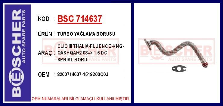 TURBO YAĞLAMA BORUSU CLIO III THALIA-FLUENCE-KNG-QASHQAI 2 08 > 1.5 DCİ