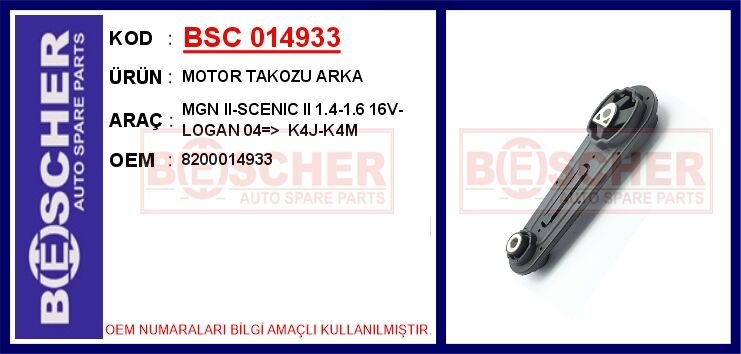 MOTOR TAKOZU ARKA MEGANE II 02> SCENIC II 02> CLIO III 05> MODUS 04> 1.2 D4F 1.4 K4J 1.6 16V K4M D ACIA LOGAN 04> 1.5dCi K9K