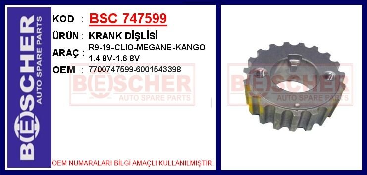KRANK DİŞLİSİ R9-19-CLIO-MEGANE-KANGO 1.4 8V-1.6 8V