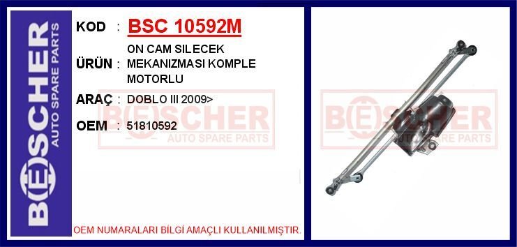 ÖN CAM SILECEK MEKANIZMASI FIAT DOBLO III 10> MOTORLU