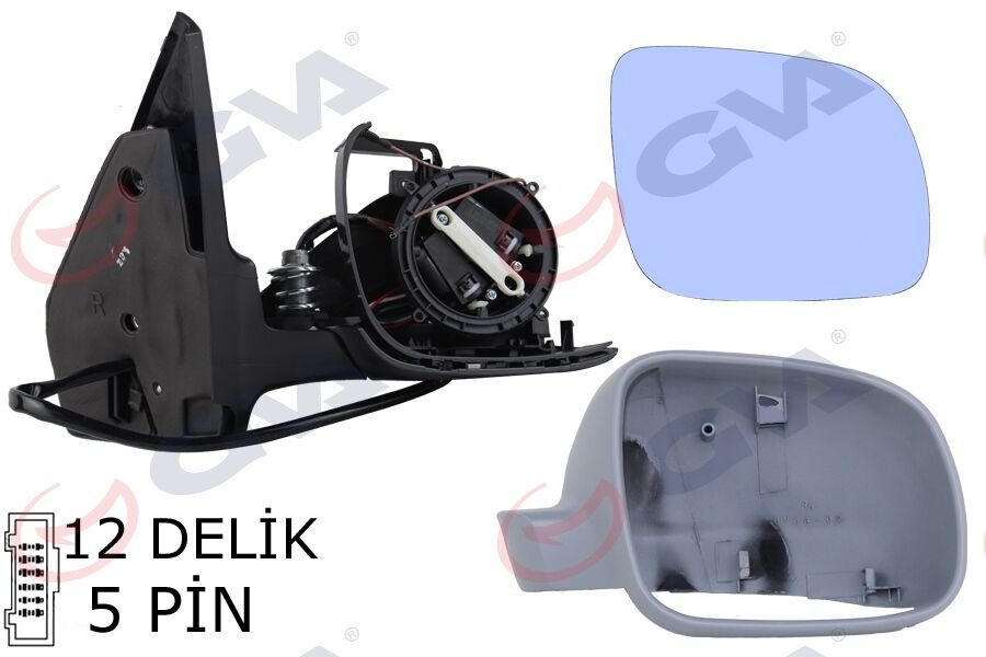 DIŞ DİKİZ AYNASI SAĞ GOLF-BORA 98> ELEKTRİKLİ ASTARLI KONVEKS 5 FİŞ VM-188R