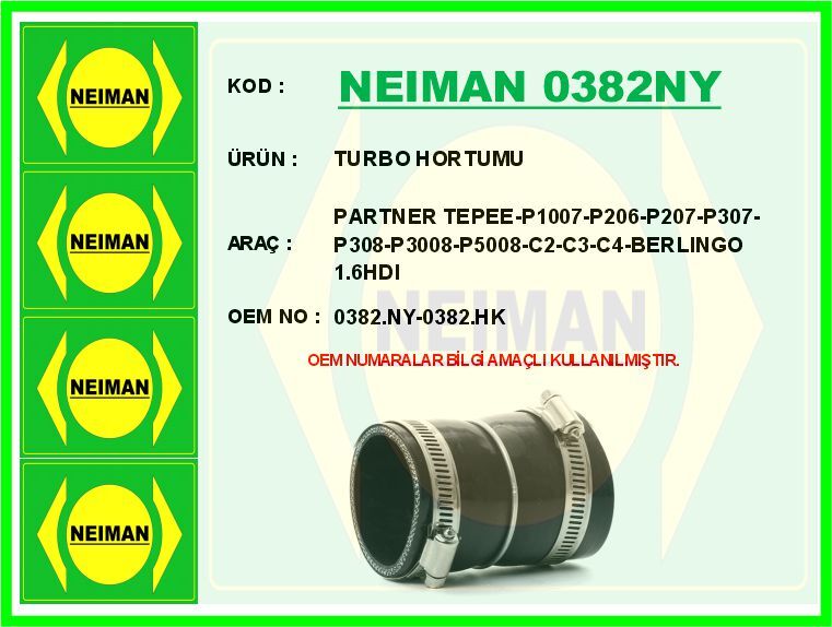 TURBO HORTUMU PARTNER TEPEE-P1007-P206-P207-P307-P308-P3008-P5008-C2-C3-C4-BERLINGO 1.6HDI