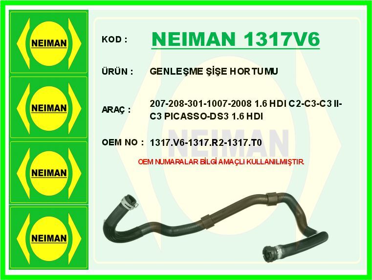 GENLEŞME ŞİŞE HORTUMU 207-208-301-1007-2008 1.6 HDI C2-C3-C3 II-C3 PICASSO-DS3 1.6 HDI