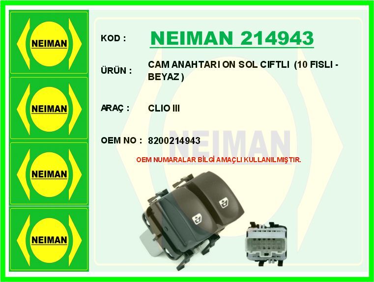 CAM ANAHTARI ON SOL CIFTLI 10 FISLI - BEYAZ CLIO III