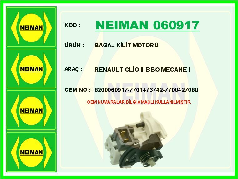 BAGAJ KİLİT MOTORU RENAULT CLIO SYMBOL 01>08 SYMBOL 08> CLIO II 98>05