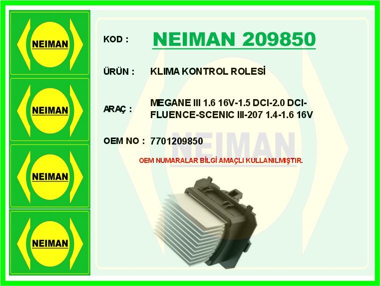 KLIMA KONTROL ROLESİ MEGANE III 1.6 16V-1.5 DCI-2.0 DCI-FLUENCE-SCENIC III-207 1.4-1.6 16V