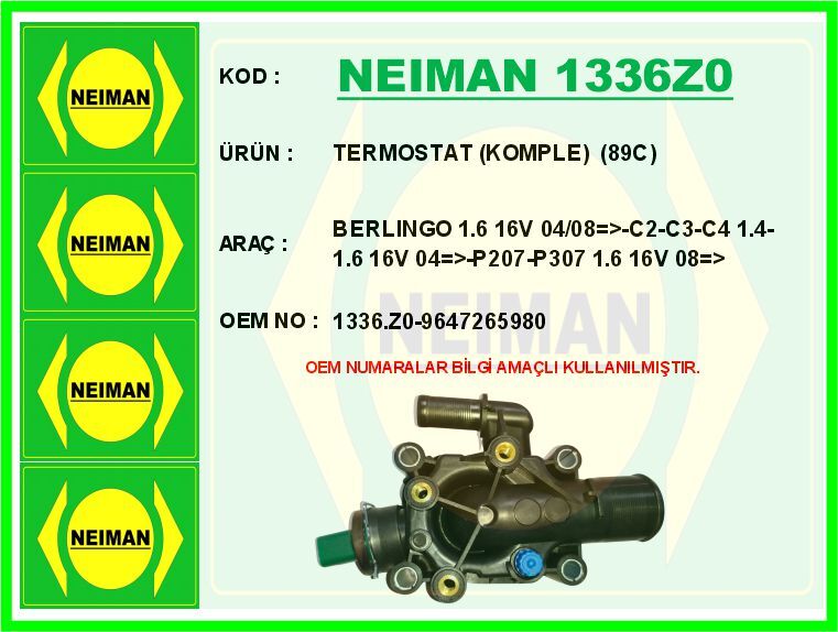 TERMOSTAT KOMPLE 89C BERLINGO 1.6 16V 04/08 >-C2-C3-C4 1.4-1.6 16V 04 >-P207-P307 1.6 16V 08 >