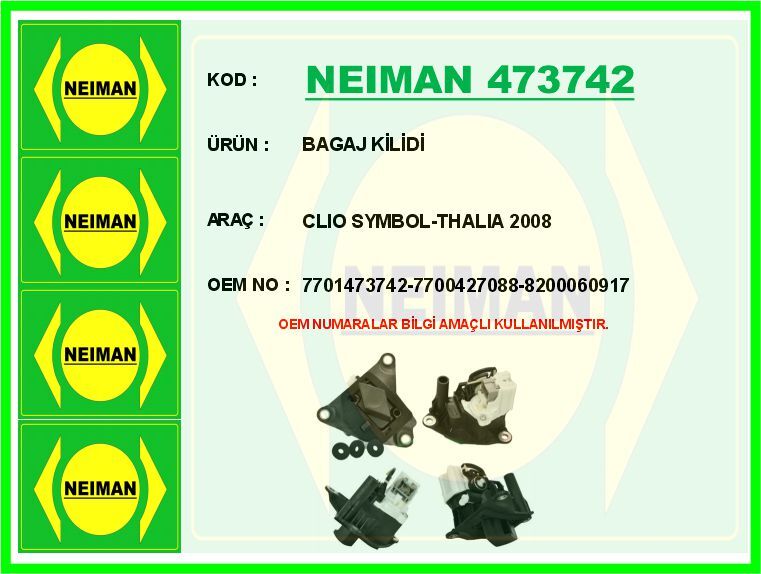 BAGAJ KİLİDİ RENAULT CLIO SYMBOL 01>08 SYMBOL 08> CLIO II 98>05 MOTORSUZ