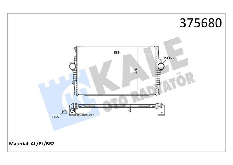 INTERCOOLER VOLVO S60 I 384 2.0T 00<10-S80 I 184 2.4D 01<06-V70 II 285 2.4D 01<08-XC70 I CROSS COUNT RY 295 D5 VX AWD 02<08 BRAZING 30MM TURBO RADYATÖRÜ