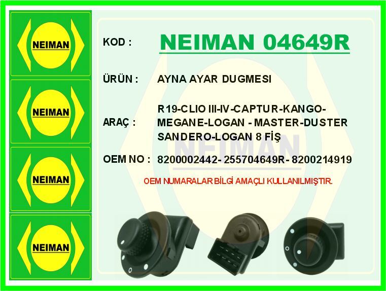 AYNA AYAR DUGMESI R19-CLIO III-IV-CAPTUR-KANGO-MEGANE-LOGAN - MASTER-DUSTER-SANDERO-LOGAN 8 FİŞ