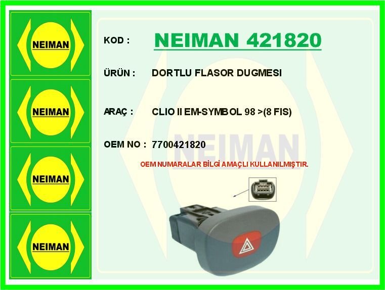 DORTLU FLASOR DUGMESI CLIO II EM-SYMBOL 98 > 8 FIS