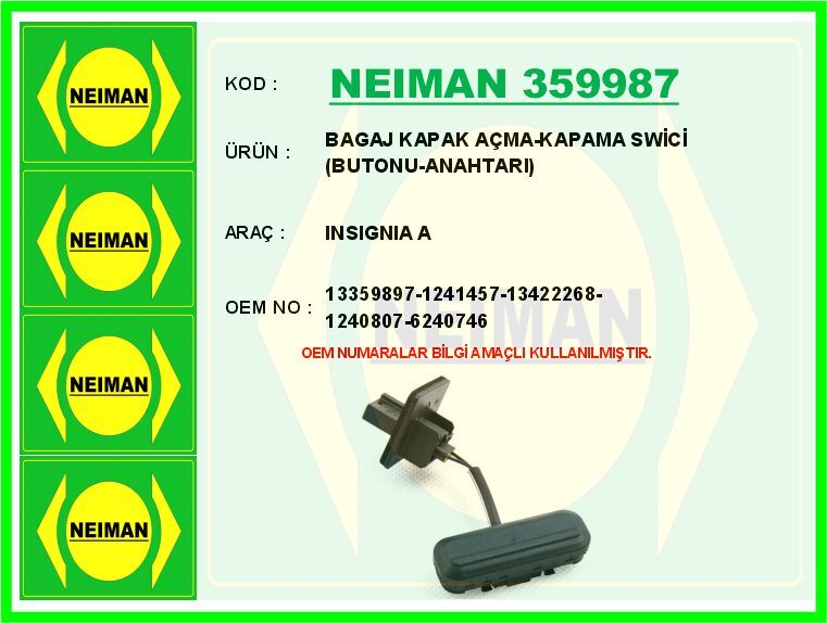 BAGAJ KAPAK AÇMA-KAPAMA SWİCİ BUTONU-ANAHTARI INSIGNIA A