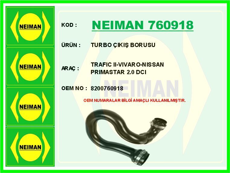 TURBO ÇIKIŞ BORUSU OPEL VIVARO-RENAULT TRAFIC II-NISSAN PRIMASTAR 06> 2.0 DCI