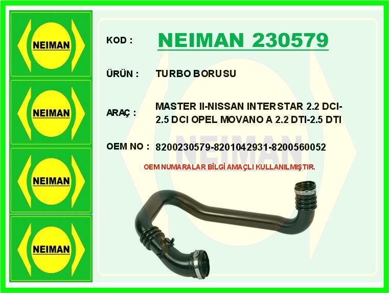 TURBO BORUSU MASTER II-NISSAN INTERSTAR 2.2 DCI-2.5 DCI OPEL MOVANO A 2.2 DTI-2.5 DTI