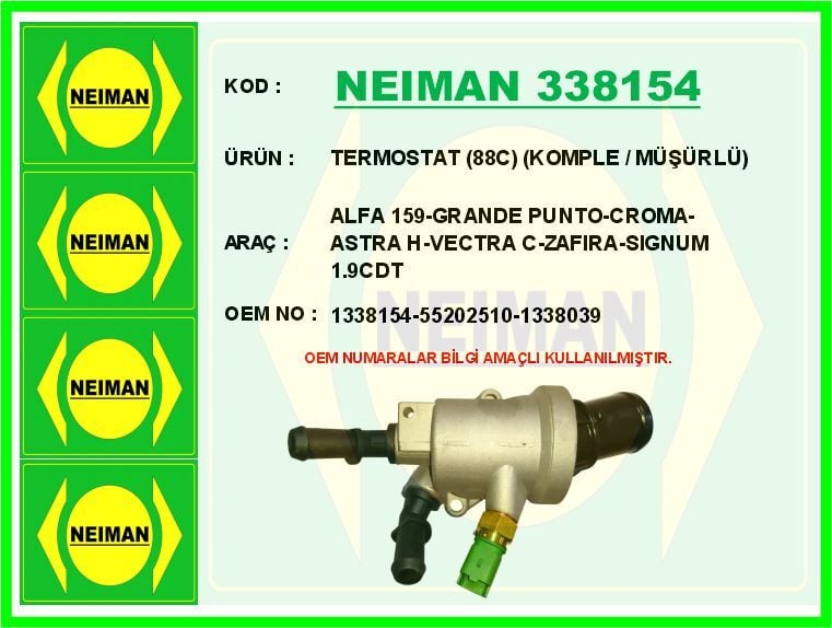 TERMOSTAT 88C KOMPLE / MÜŞÜRLÜ ALFA 159-GRANDE PUNTO-CROMA-ASTRA H-VECTRA C-ZAFIRA-SIGNUM 1.9CDT