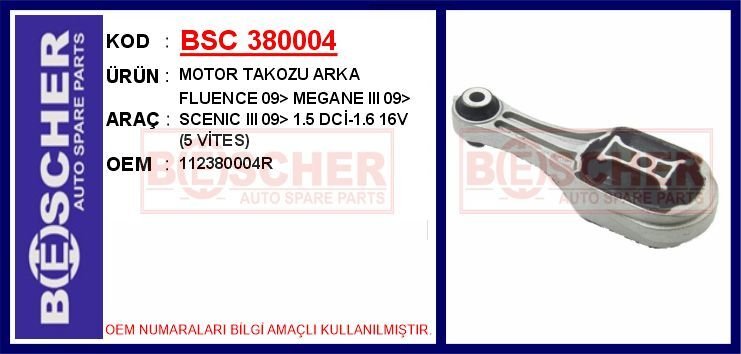 MOTOR TAKOZU ARKA FLUENCE 09> MEGANE III 09> SCENIC III 09> 1.5 DCİ-1.6 16V 5 VİTES