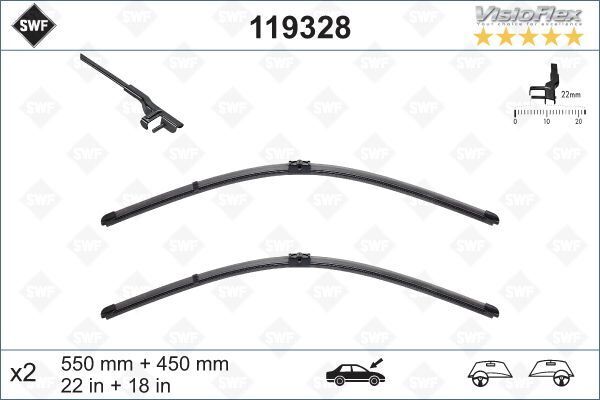 ÖN SİLECEK SÜPÜRGE TAKIMI ASTRA H 04 > 55 45cm X2 FLATBLADE-MUZ TİPİ-SWF MERCEDES GLK-CLASS X204 0 8>15