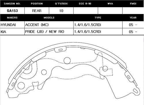 ARKA KAMPANA PABUÇ BALATA HYUNDAI ACCENT ERA 1.5L CRDi dizel 06-10 / 1.4L G4EE benzinli 06-10 / 1.6L benzinli 16V DOHC 06-10 ABS siz araçlar için