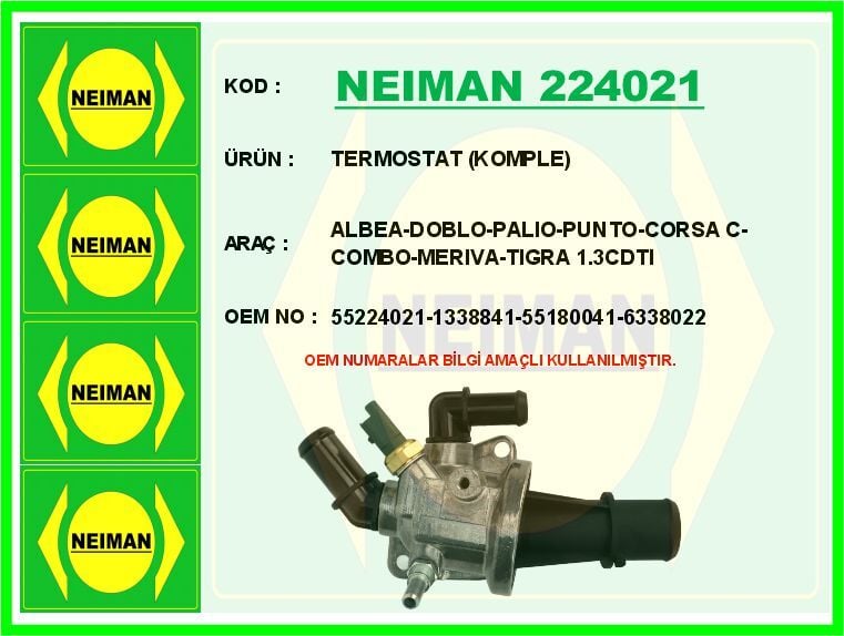 TERMOSTAT 88 C FIAT ALBEA 03>09 DOBLO 02> PANDA 04> PUNTO 03>12 500 07> OPEL COMBO C 05>12 CORSA C 05>10 MERIVA A 03>10 1.3D MJET 1.3 CDTI