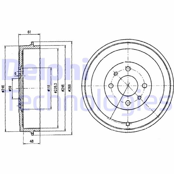 ARKA FREN KAMPANASI FIAT ALBEA 00> DOBLO 01> FIORINO 09> LINEA 09> MAREA 00> TEMPRA 92>96 TIPO 90>95 UNO 98>06 PEUGEOT BIPPER 08> CITROEN NEMO 08> 228.2 mm 4 Delik
