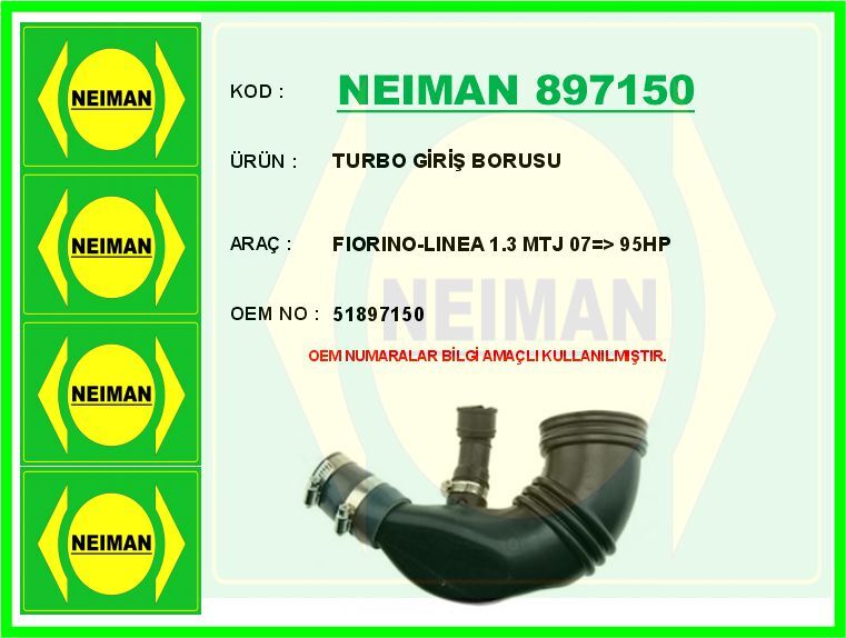 TURBO GİRİŞ BORUSU FIORINO-LINEA 1.3 MTJ 07 > 95HP