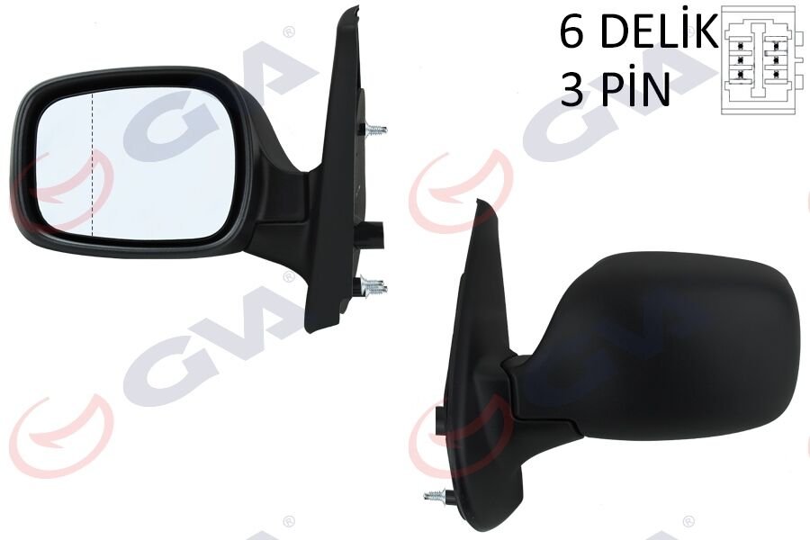DIŞ DİKİZ AYNASI SOL KANGOO 01> ELEKTRİKLİ ISITMALI ASFERİK 3 FİŞ VM-132NEHL