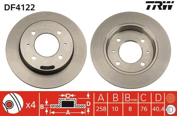 ARKA FREN DİSKİ DOLU TİP HYUNDAI ELANTRA 1.6L G4GR G4ED 96-06 258 çap x 4 bijon - Takım disk fiy atıdır