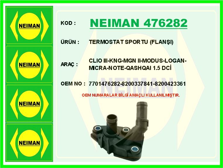TERMOSTAT SPORTU FLANŞI CLIO III-KNG-MGN II-MODUS-LOGAN-MICRA-NOTE-QASHQAI 1.5 DCİ