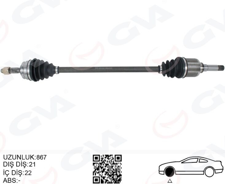 KOMPLE AKS SAĞ PEUGEOT P208 12>19 CITROEN C3 16> 1.0-1.2-1.4-1.6 VTI 1.4 HDI-1.6 BlueHDI 21x22x867