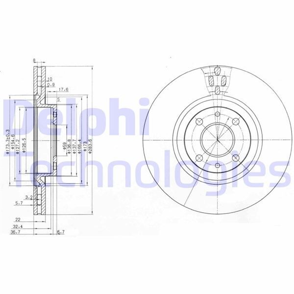 ÖN FREN AYNASI FIAT DOBLO 05>IDEA 04>LINEA 09> FIORINO 09> BRAVO 01>STILO 01> 284x22x 4 DELİK HAV ALI
