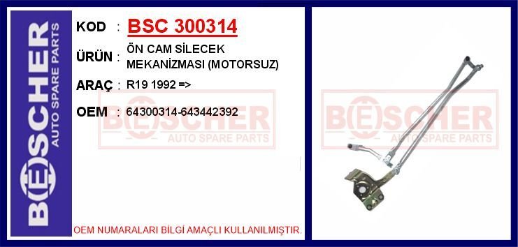 ÖN CAM SİLECEK MEKANİZMASI MOTORSUZ R19 1992 >