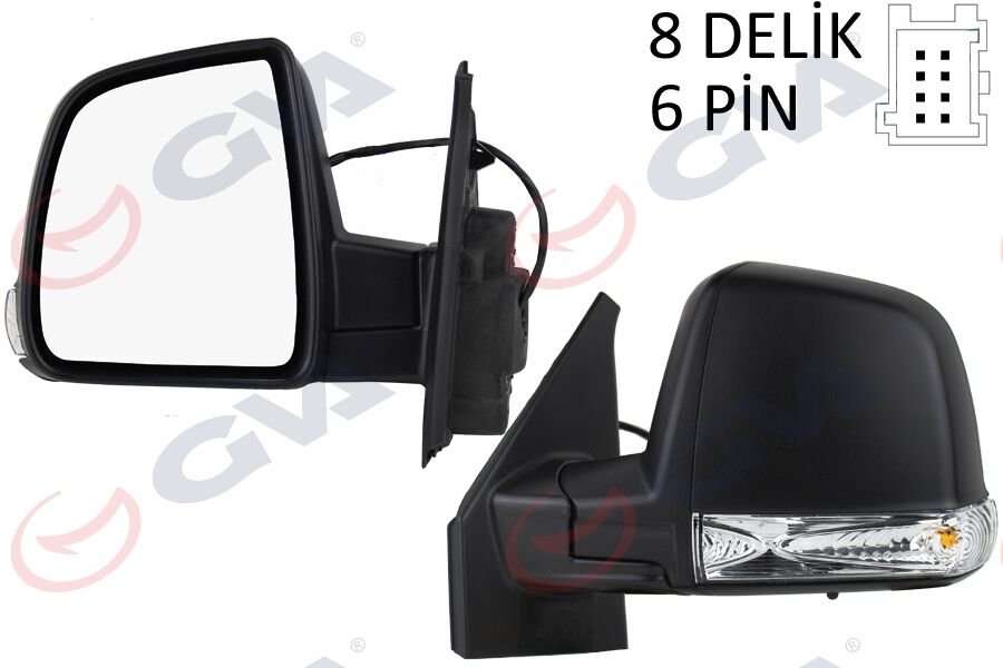 DIŞ DİKİZ AYNASI SOL DOBLO 11> ELEKTRİKLİ SİNYALLİ SİYAH KAPAKLI TEK CAM KONVEKS 6 FİŞ VM-668EHL