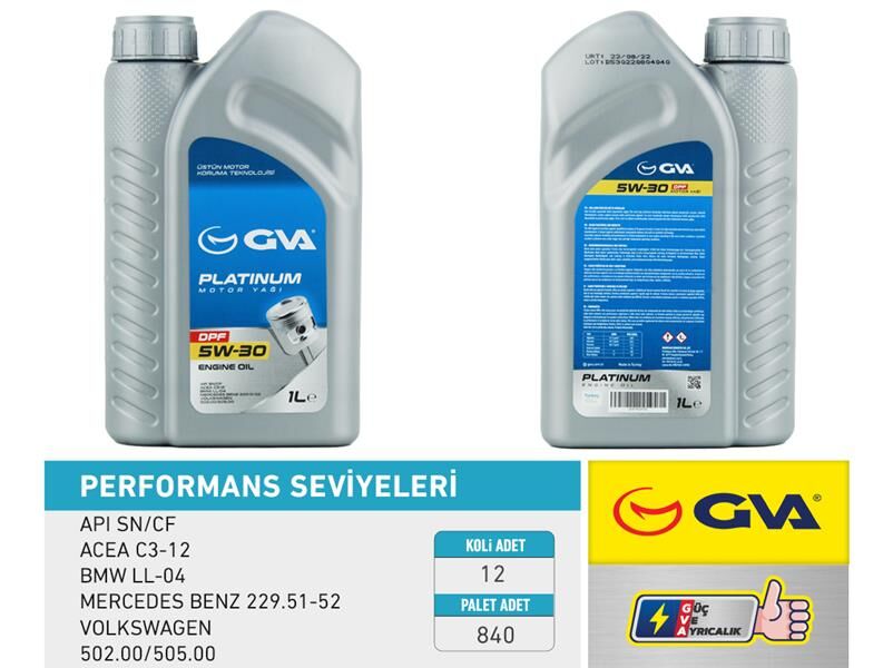 MOTOR YAĞI 5W30 1 LT PLATINUM PARTİKÜLLÜ-DPF TAM SENTETİK API SN/CF 12 Adet